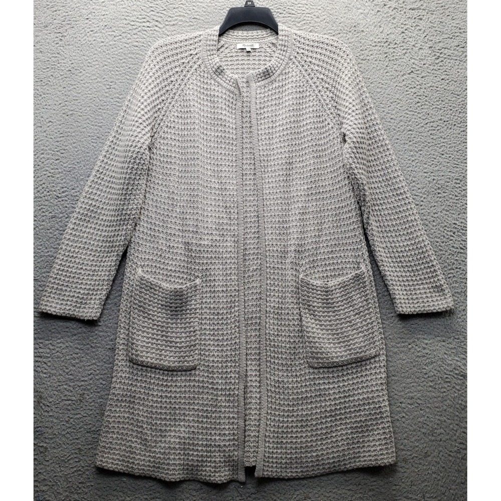 Madewell Cardigan Sweater Womens Large Gray Waffle Knit Long Sleeve Open Front